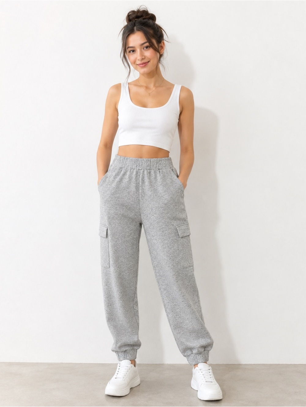 Express Heather Grey Cargo Jogger Sweatpants Women’s Small Elastic Waist Utility